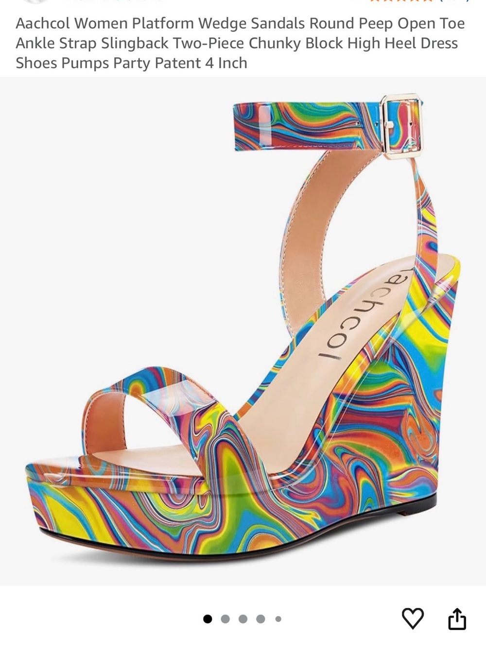 Multicolor Swirl Platform Wedge Sandals with Ankle Strap